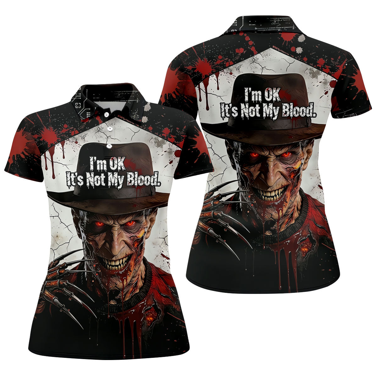Im Ok Its Not My Blood Character Golf Polo Shirt, Halloween Golf Shirt, Womens Golf Polo