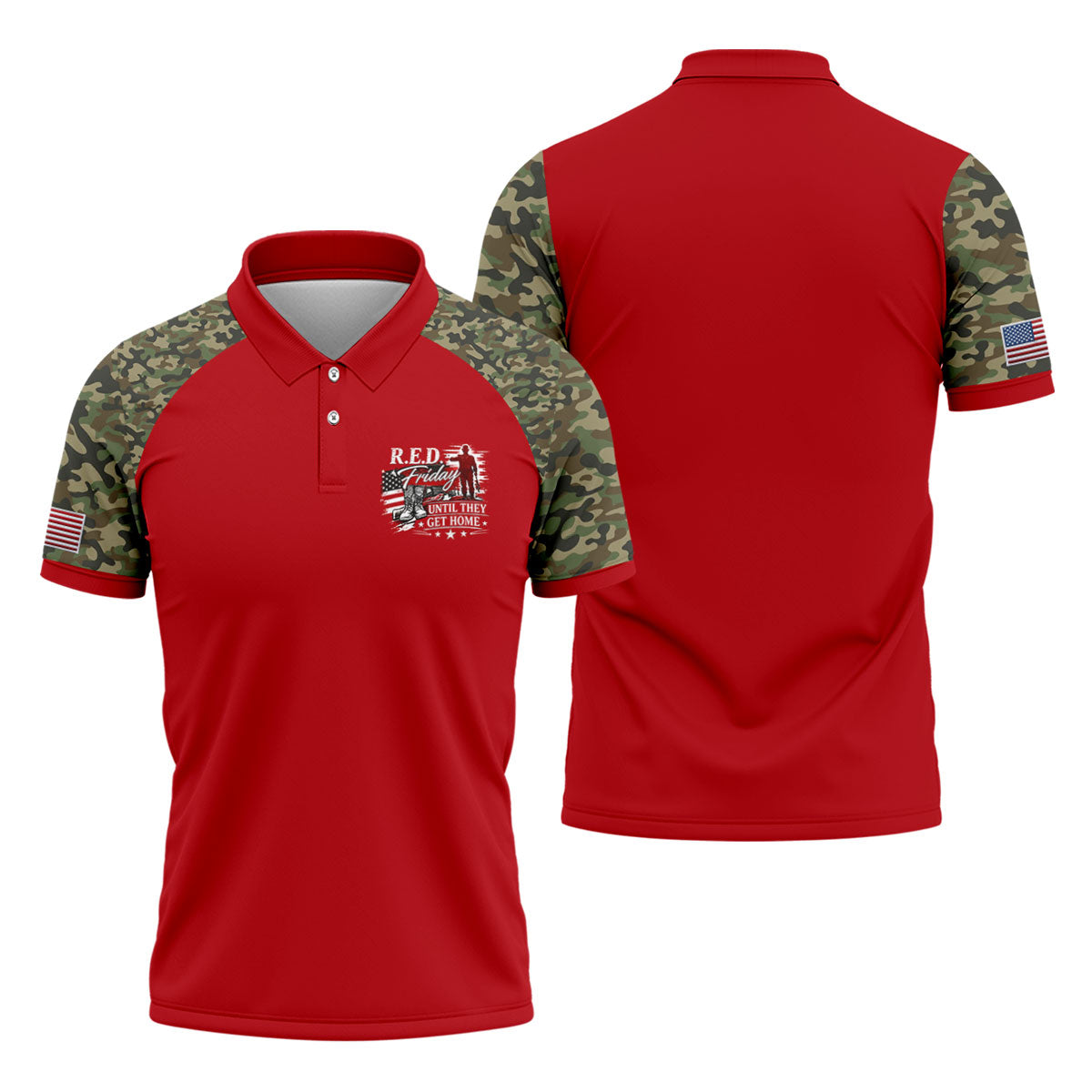 RED Friday Untill They Get Home Red Camo Golf Shirt, Veteran Memorial 250 Years Polo Shirts For Men