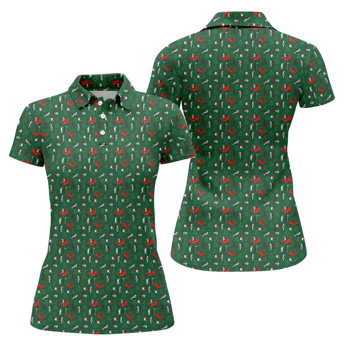 Christmas Golf Cart and Golfer Polo Shirt, Women’s Golf Polo, Golf Tops For Women