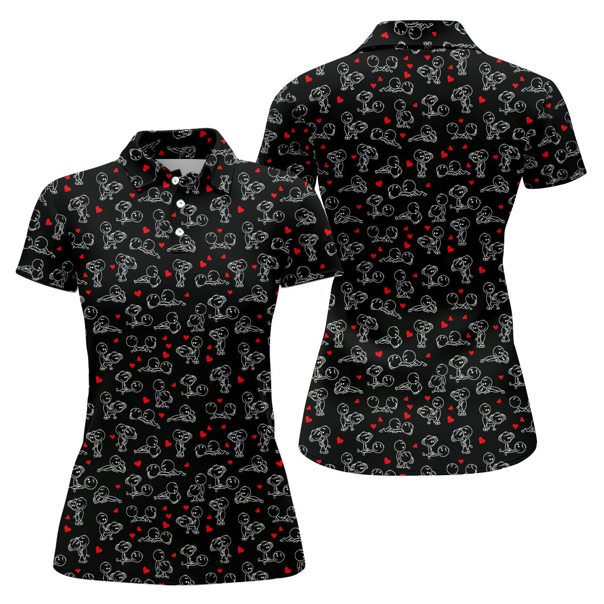 Naughty Position Stick Figure Couple Black Golf Shirt, Golfer Valentines Gift, Fun Women's Golf Shirts, Ladies Golf Shirts
