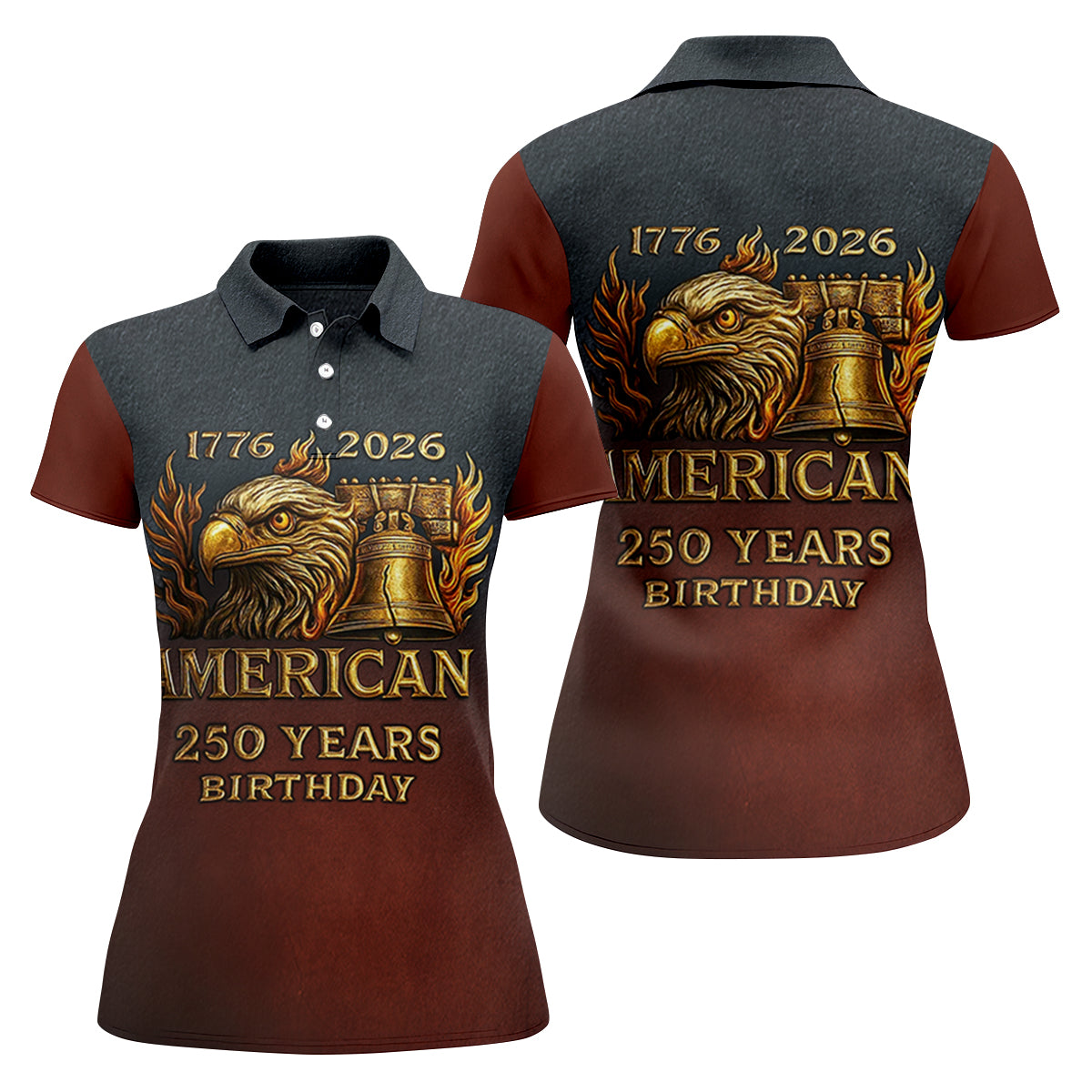 American 250 Years Birthday Navy And Maroon Women's Golf Tops, 250th Anniversary Ladies Golf Shirts
