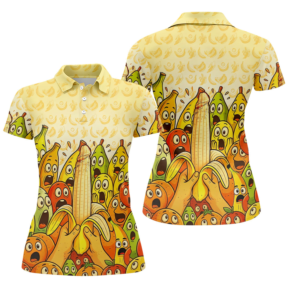 Funny Banana Fruit Cartoon Pattern Polo Shirt, Womens Golf Polo, Golf Shirts For Women