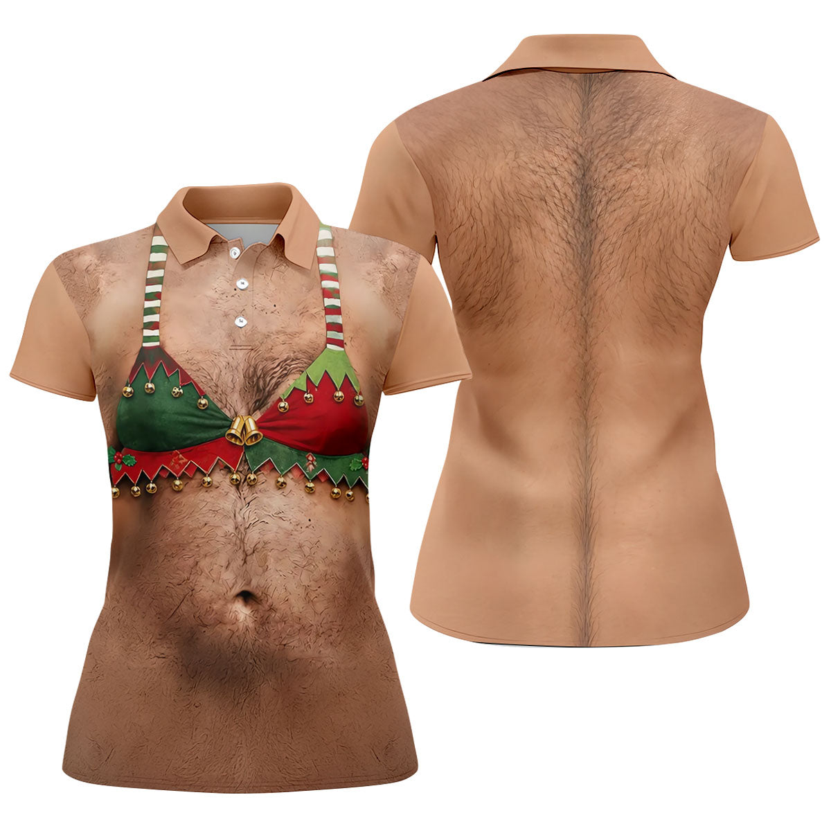 Funny Elf Bra Bells Christmas Golf Shirt, Women’s Golf Polo, Golf Tops For Women