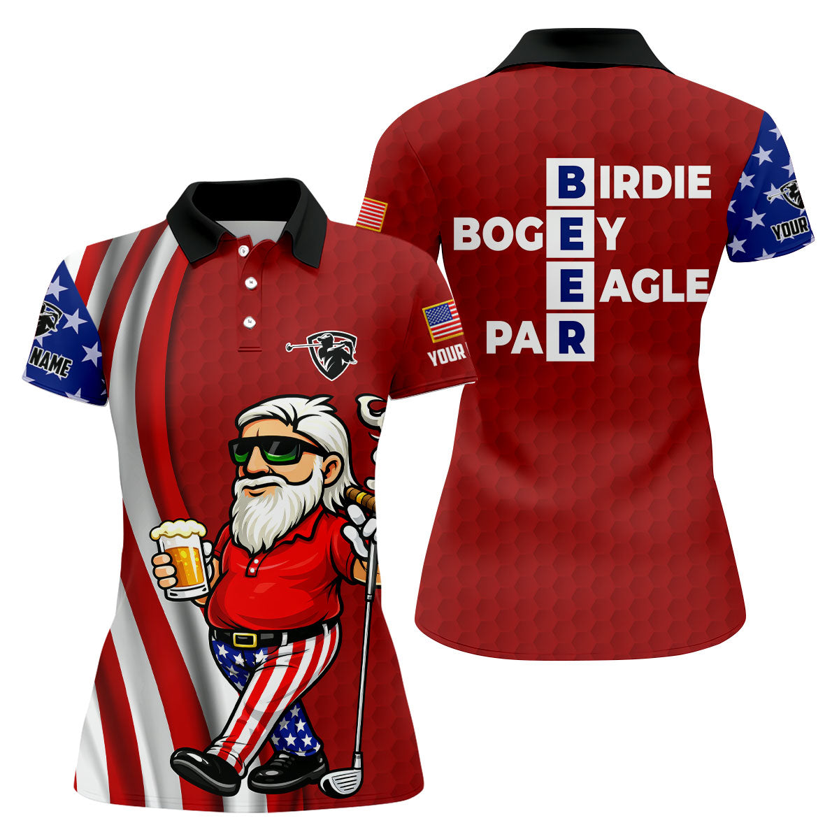Patriotic Man Golf And Beer Funny 4th Of July Red Golf Shirt, 250 Years Of America Women's Golf Tops