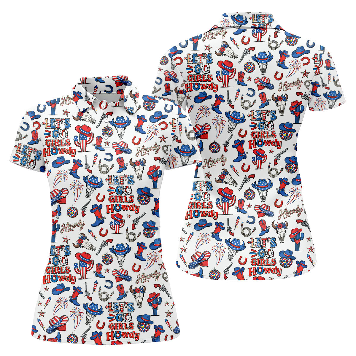 Let's Go Girl Howdy 250th Anniversary Western Cowgirl Patriotic 4th Of July Golf Shirt, Golf Shirt For Women