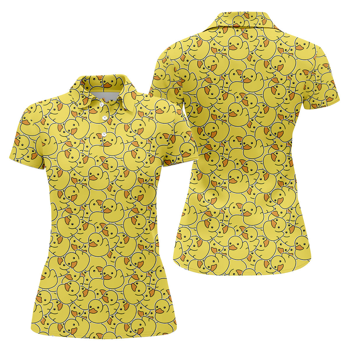 Cute Yellow Rubber Duck Pattern Golf Shirt, Hawaiian Golf Shirt, Golf Tops For Women, Printed Golf Shirt