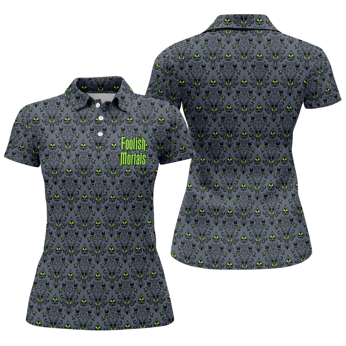 Foolish Mortals Haunted Halloween Polo Shirt, Printed Golf Shirt, Women’s Golf Apparel