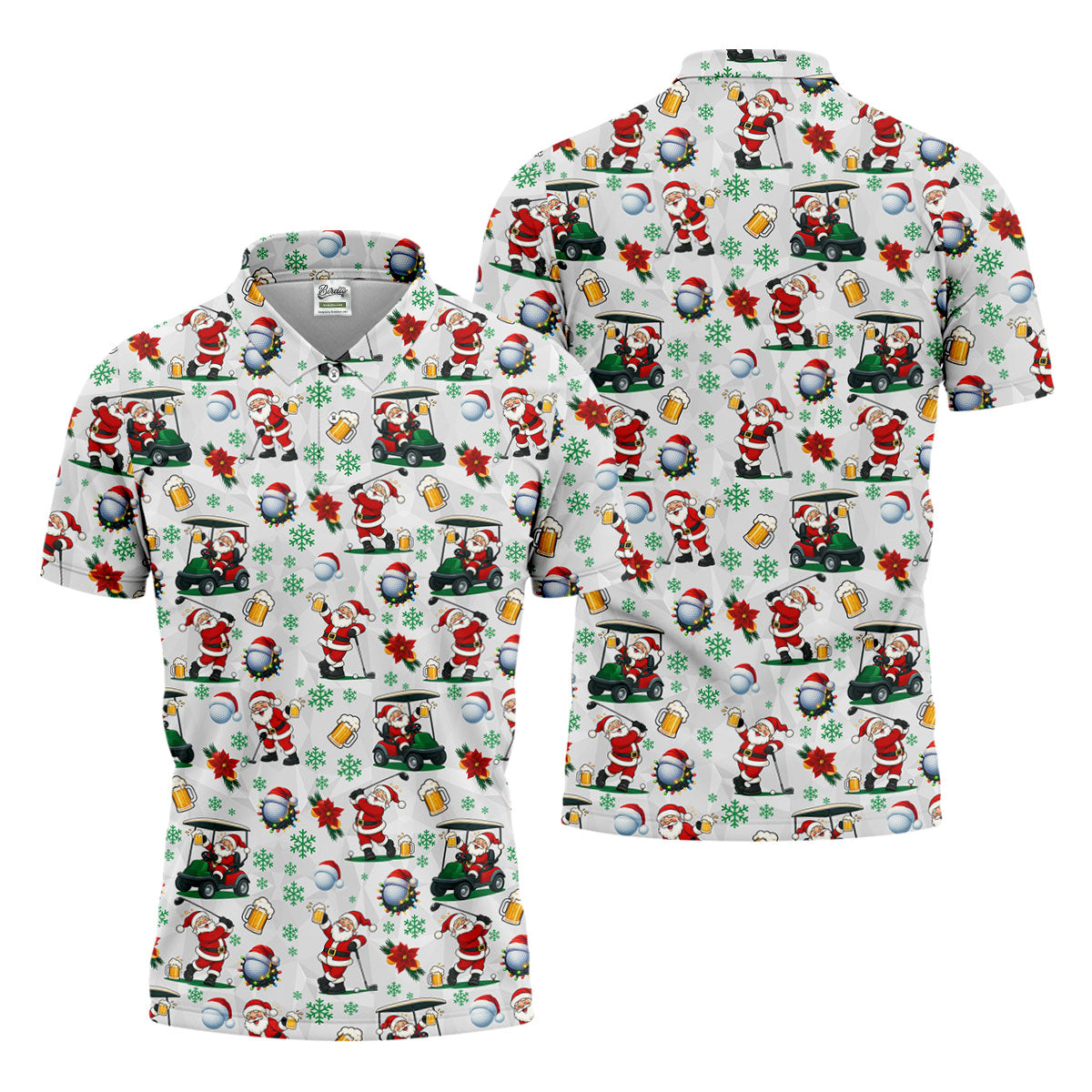 Santa Beer Christmas Golf Polo Shirt, Christmas Golf Shirt, Mens Golf Polo Shirt