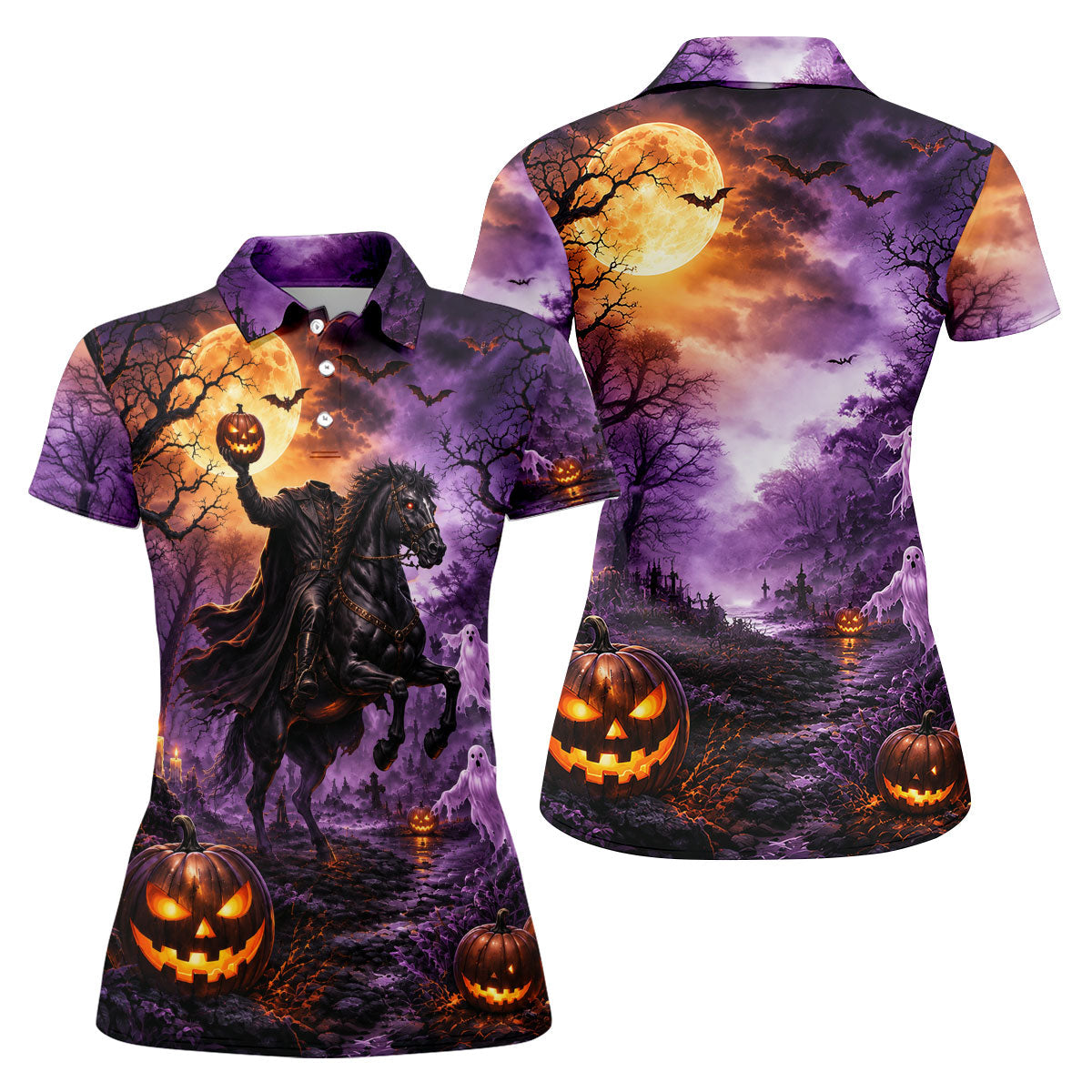 Halloween Headless Rider Horror Character Polo Shirt, Ladies Golf Shirts, Womens Golf Tops
