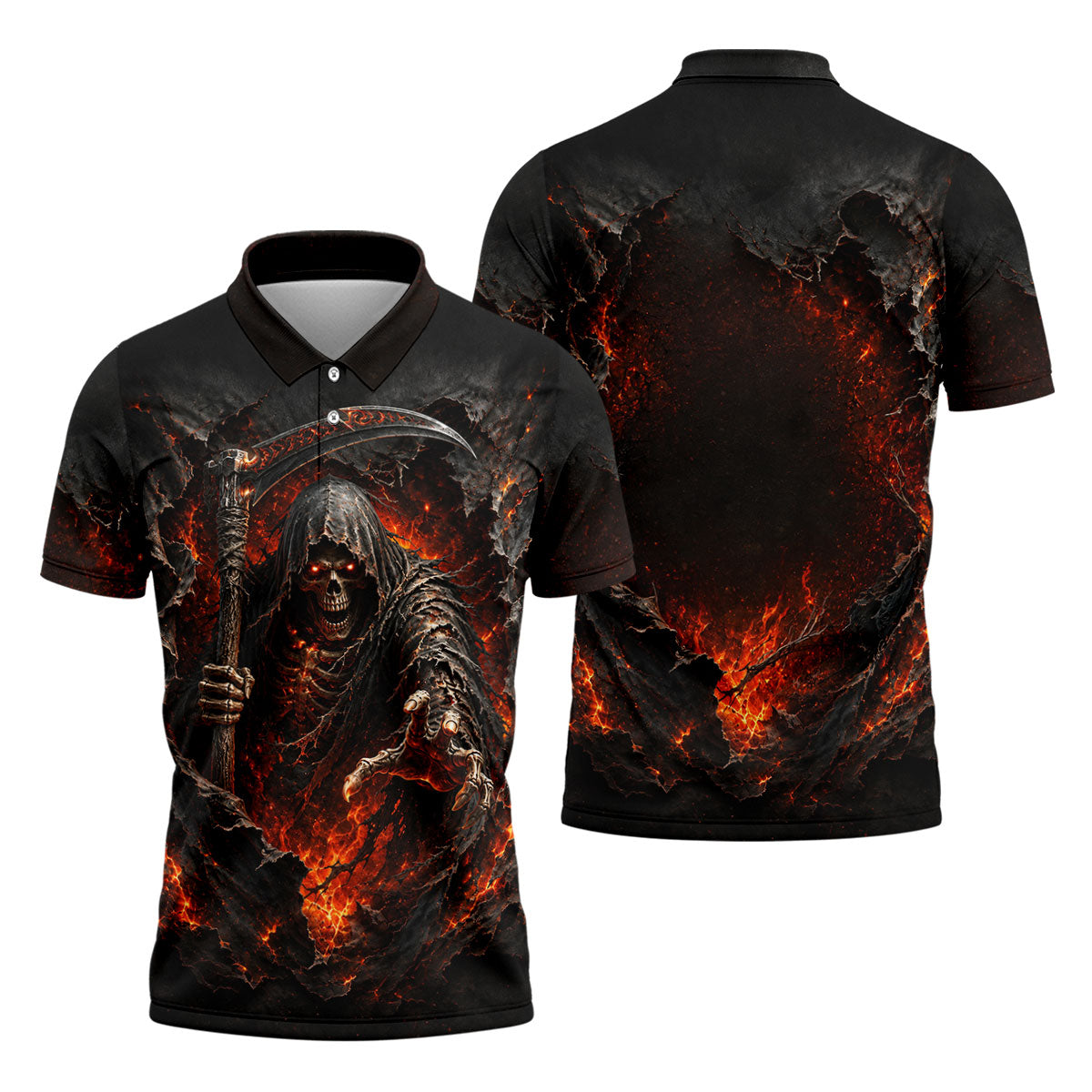 Halloween Grim Reaper Horror Character Polo Shirt, Mens Golf Shirts, Golf Apparel For Men