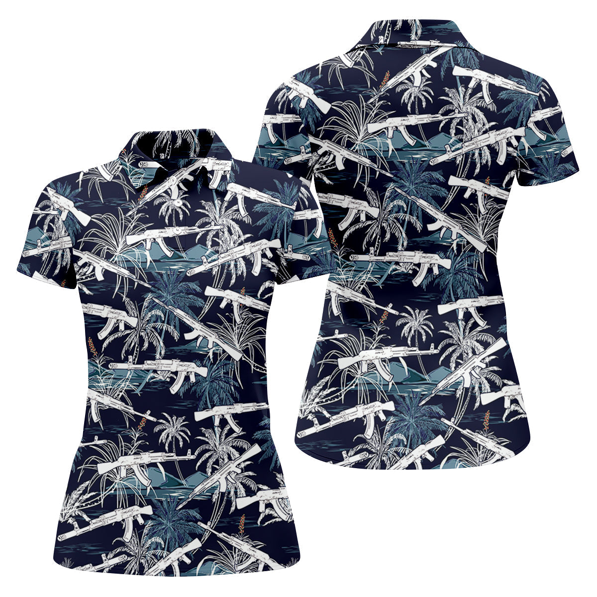 Dark Blue Color Army Theme Hawaiian Golf Polo, Women's Golf Tops, Ladies Golf Shirts
