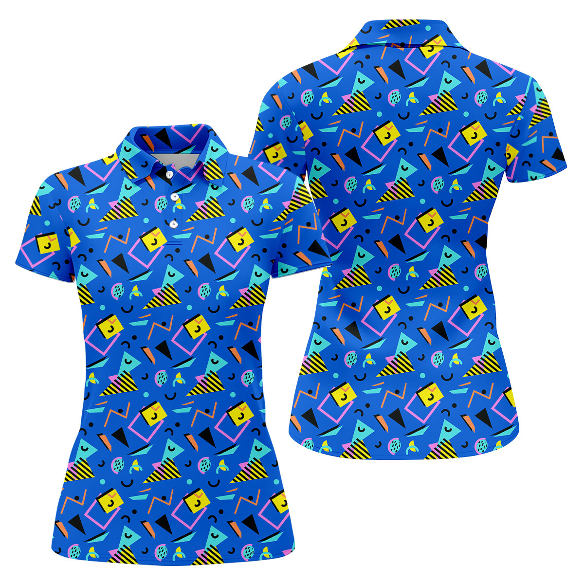 Playful Geometric Memphis Style Golf Shirt For Women, Ladies Golf Shirts, Women's Polo Shirt