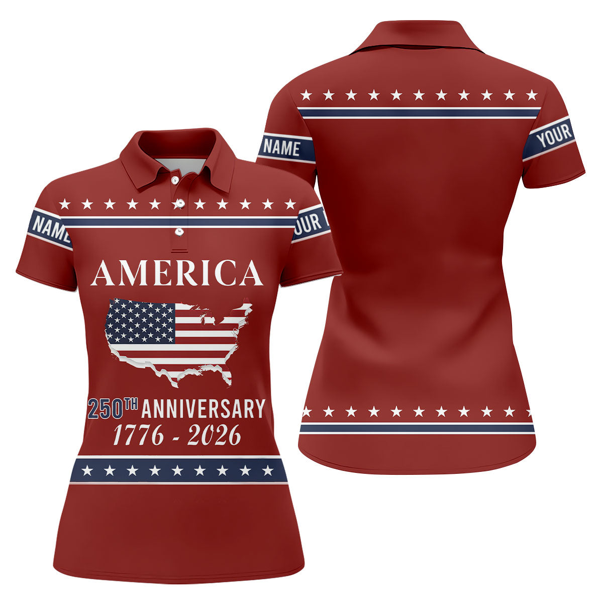 America 250th Anniversary 1776-2926 Red Golf Shirt, 4th Of July Patriotic Golf Shirt For Women