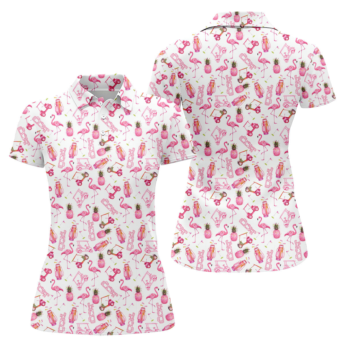 Funny Flamingo Pink Pineapple Tropical Vibe Ladies Golf Shirts, Golf Shirt For Women, Golfing Apparel