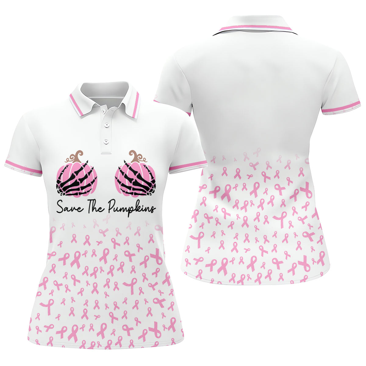 Save The Pumpkins Breast Cancer Polo Shirt, Golf Tops For Women, Women’s Golf Apparel
