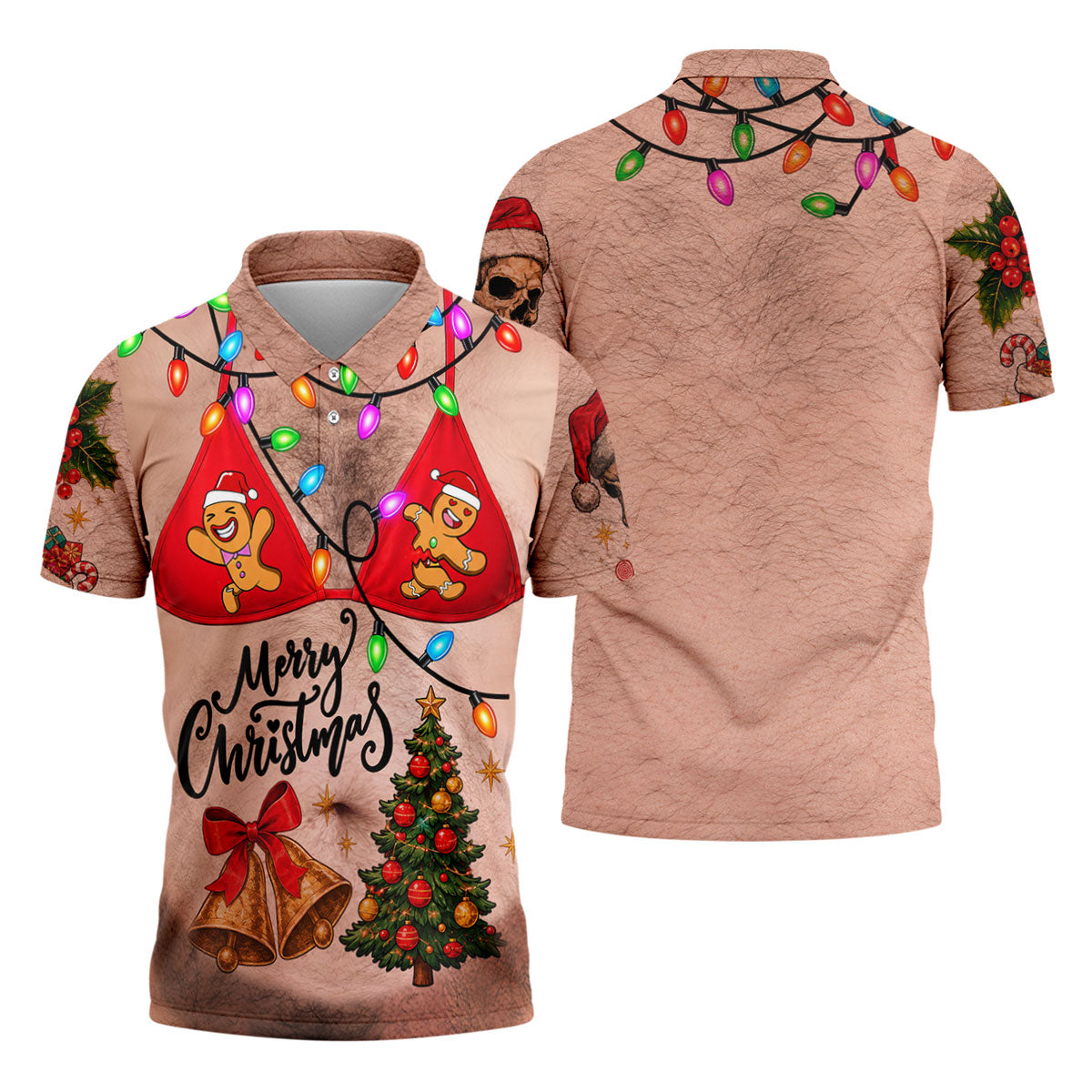 Merry Christmas Gingerbread Bra Polo Shirt, Mens Golf Shirts, Polo Shirts For Men