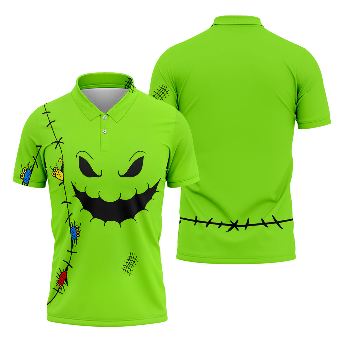 Halloween Monster Face Sleeveless Golf Polo Shirt, Mens Golf Polo, Golf Shirts For Men