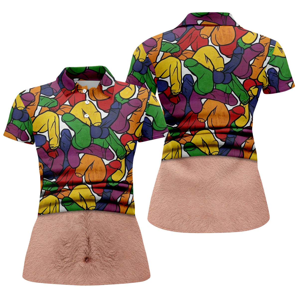 Funny Belly Illusion Colorful Pattern Polo Shirt, Womens Golf Polo, Golf Shirts For Women