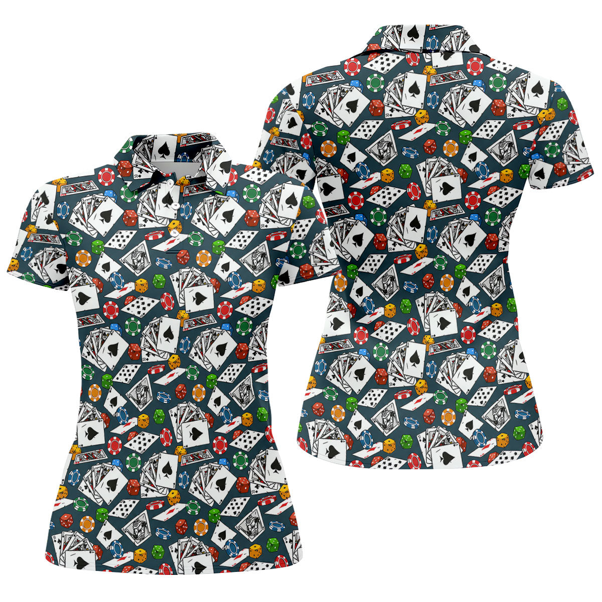 Poker Blackjack Hawaiian Golf Shirt, Playing Card Pattern Women's Golf Tops, Ladies Golf Shirts