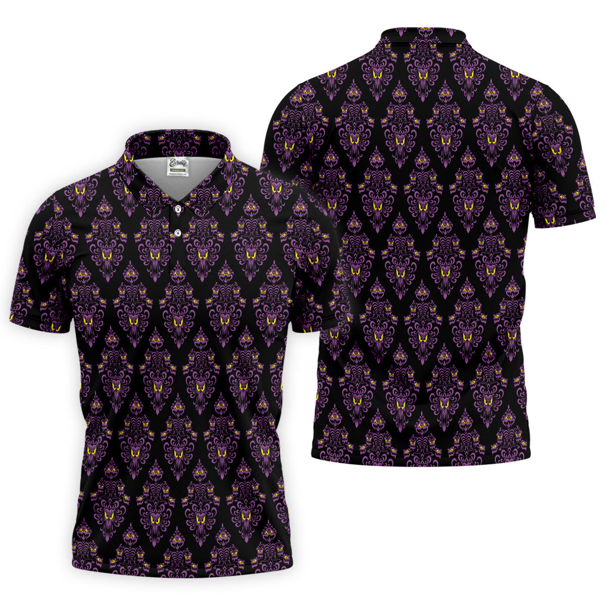 Purple Haunted Demon Faces Halloween Polo Shirt, Printed Golf Shirts, Golf Apparel For Men