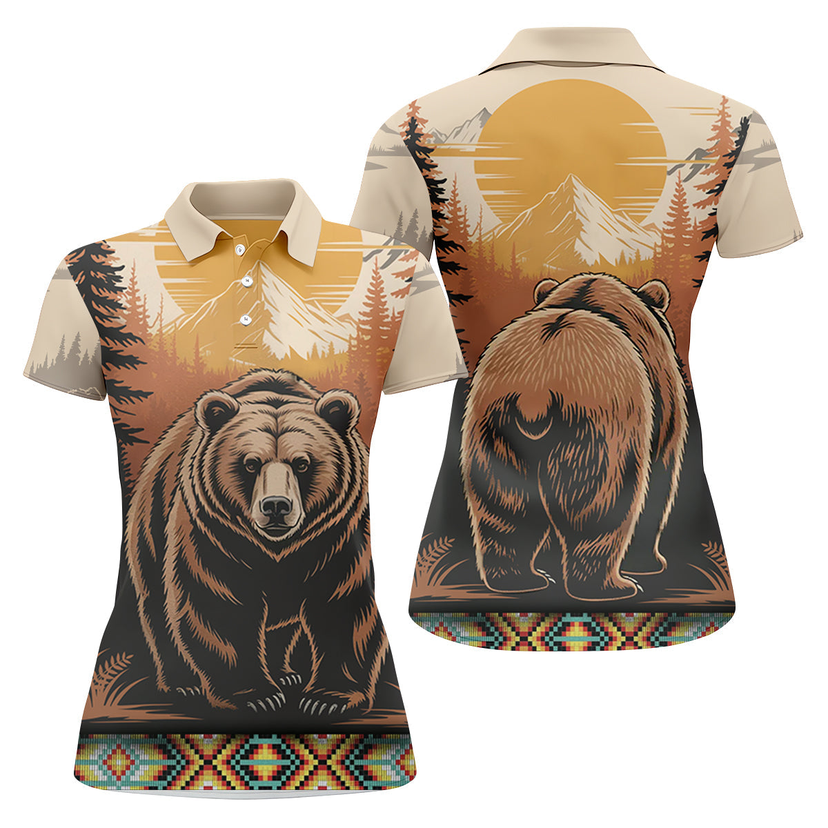 Native Heritage Wild Bear Women's Golf Tops, Native American Ancestry Ladies Golf Polos, Indigenous Peoples Month