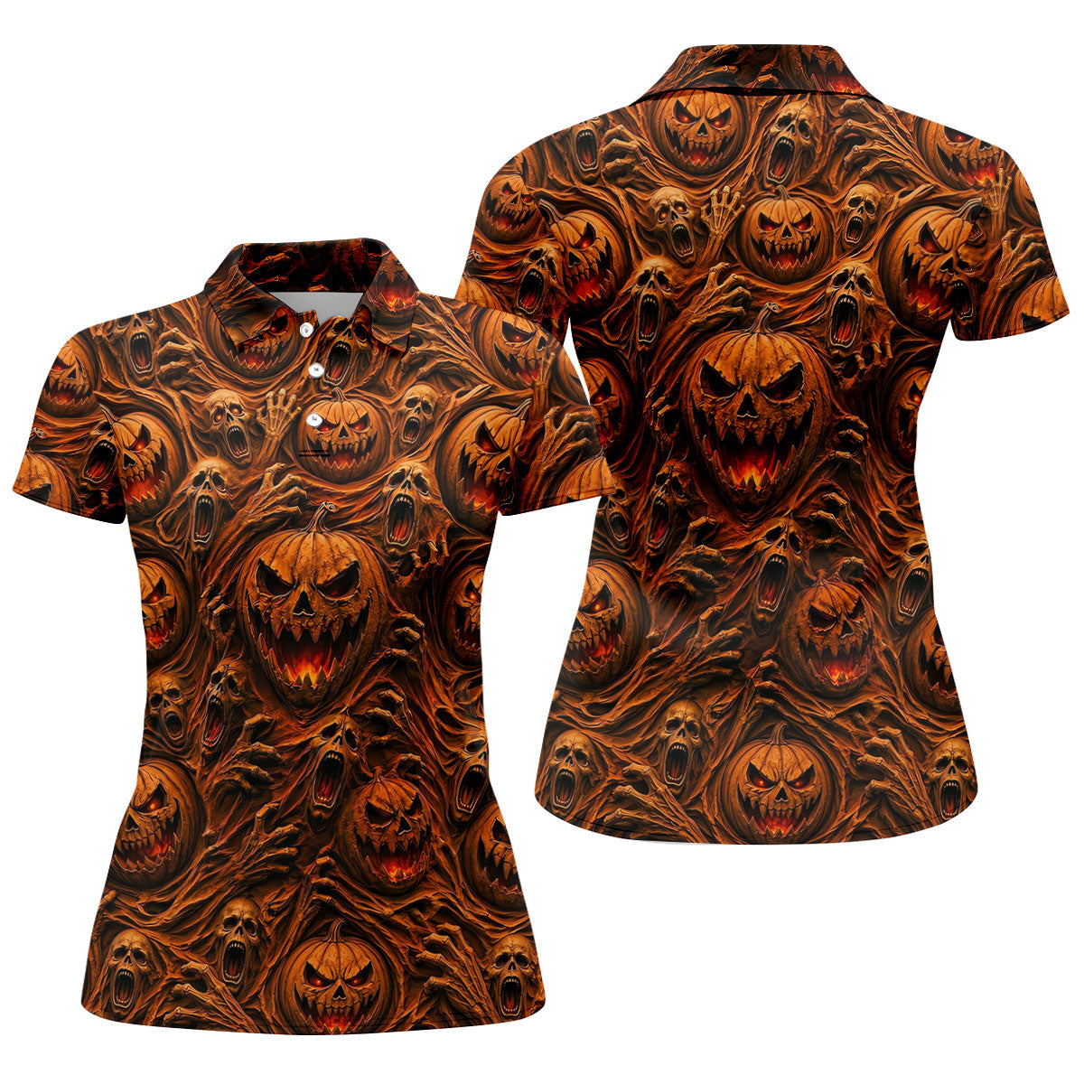 Halloween Evil Pumpkin Ghost Horror Character Polo Shirt, Golf Polo, Womens Golf Tops