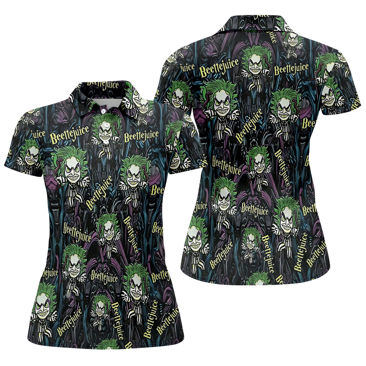 Halloween Horror Character Cartoon Hawaiian Golf Shirt, Women's Golf Polo, Printed Golf Shirt