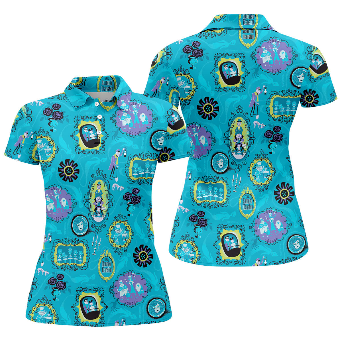 Blue Ghost Portrait Gallery Halloween Polo Shirt, Golf Polo For Women, Ladies Golf Shirts
