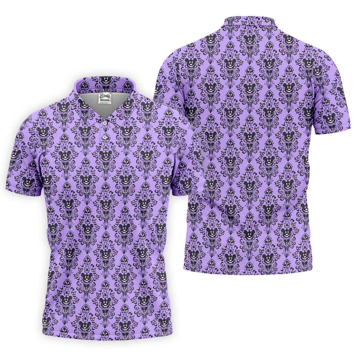Purple Demon Face And Bat Halloween Polo Shirt, Golf Shirts For Men, Mens Golf Apparel