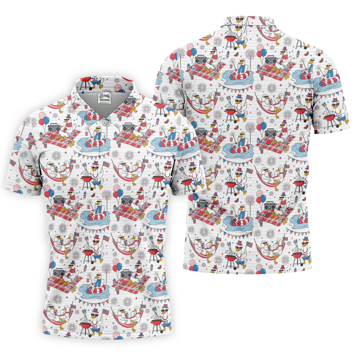Funny Patriotic Duck Summer Party Polo Shirt, Mens Golf Polo, Golf Shirts For Men