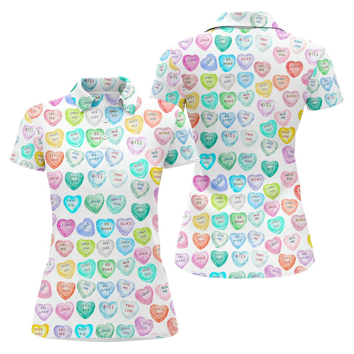 Sweet Words Watercolor Heart Women Golf Top, Valentines Golf Gift, Ladies Golf Polos