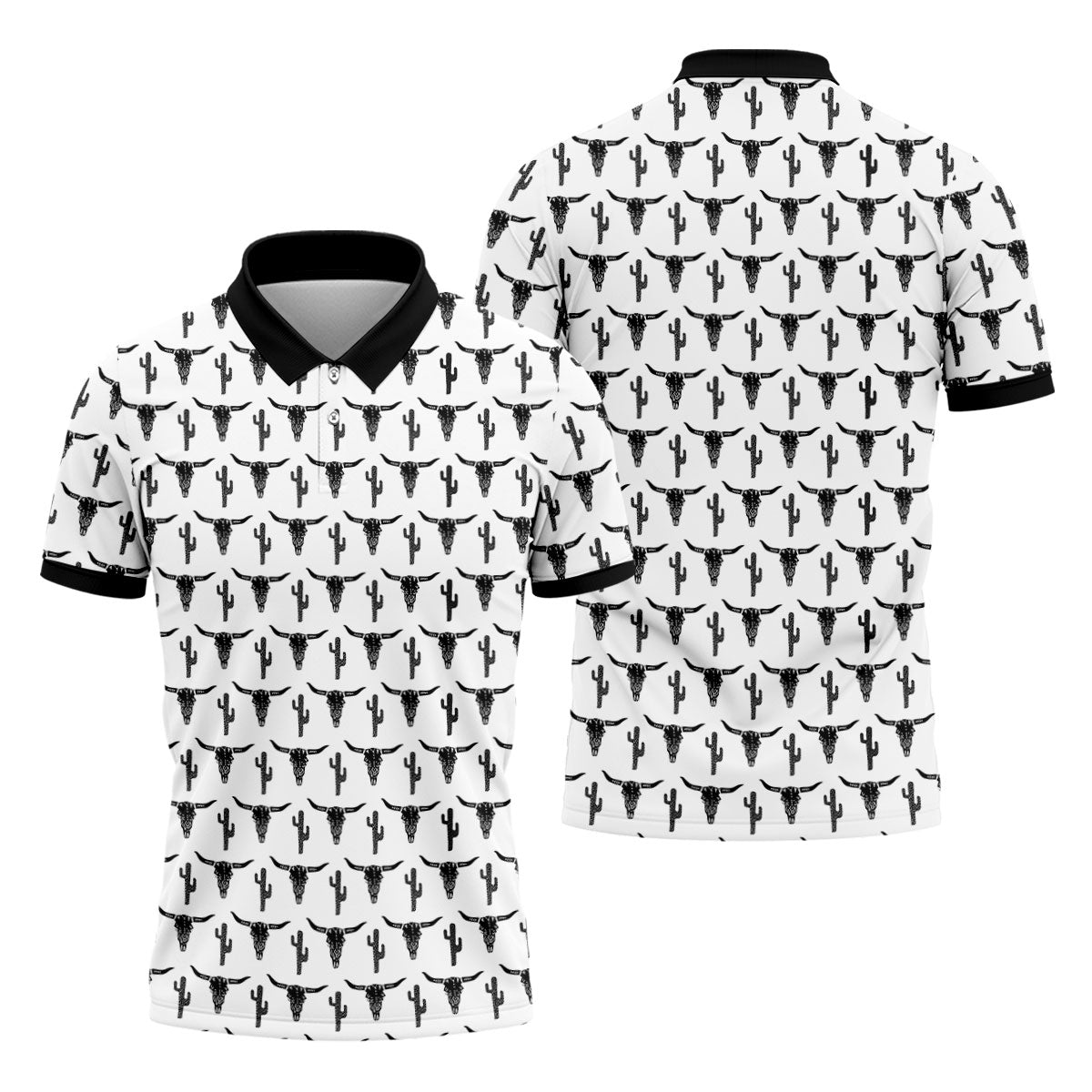Longhorn Cow Skull Western Theme White Golf Tops For Men, Polo ShirtFor Men, Golf Shirts For Men