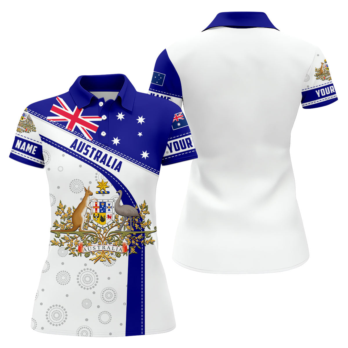 Australian Coat of Arms Women's Golf Tops, Australia Flag Print Ladies Golf Shirts