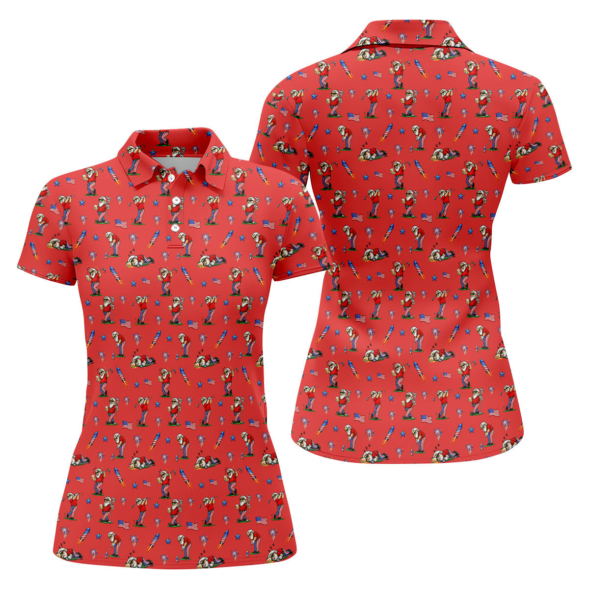 4th Of July Funny Man Golf And Beer Red Golf Shirt, Patriotic Golf Shirt, 250th Anniversary Women's Golf Tops