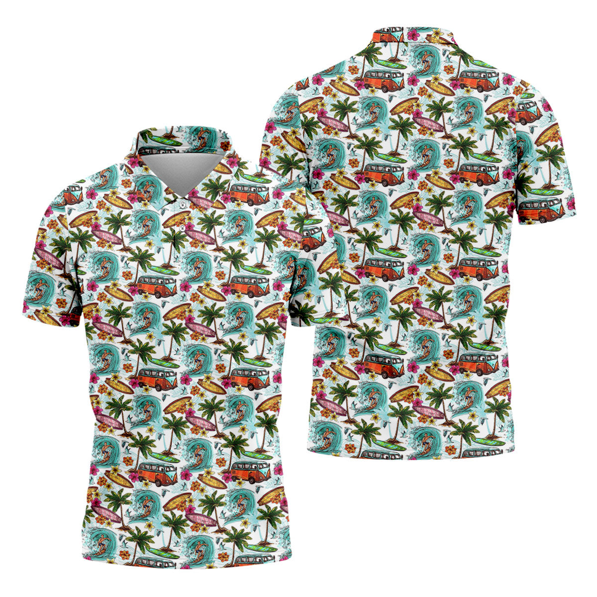 Tropical Trip Big Wave Riders Hawaiian Golf Shirt, Polo Shirts For Men, Golfing Apparel