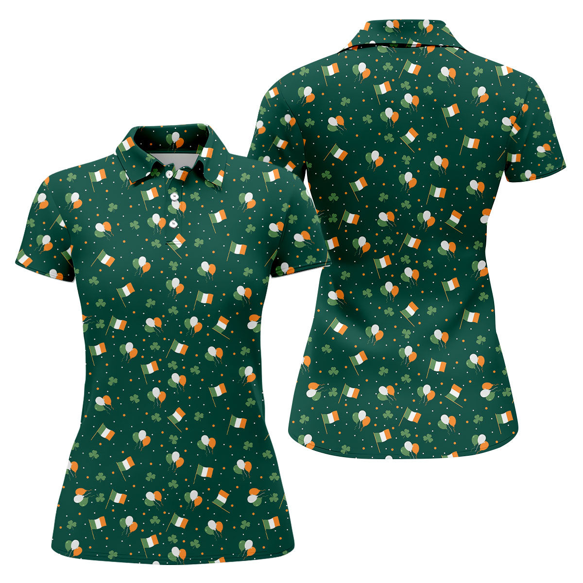 Blue White Orange Confetti Balloons Irish Flag St Patrick's Day Golf Shirt, Women's Golf Tops, Ladies Golf Shirts