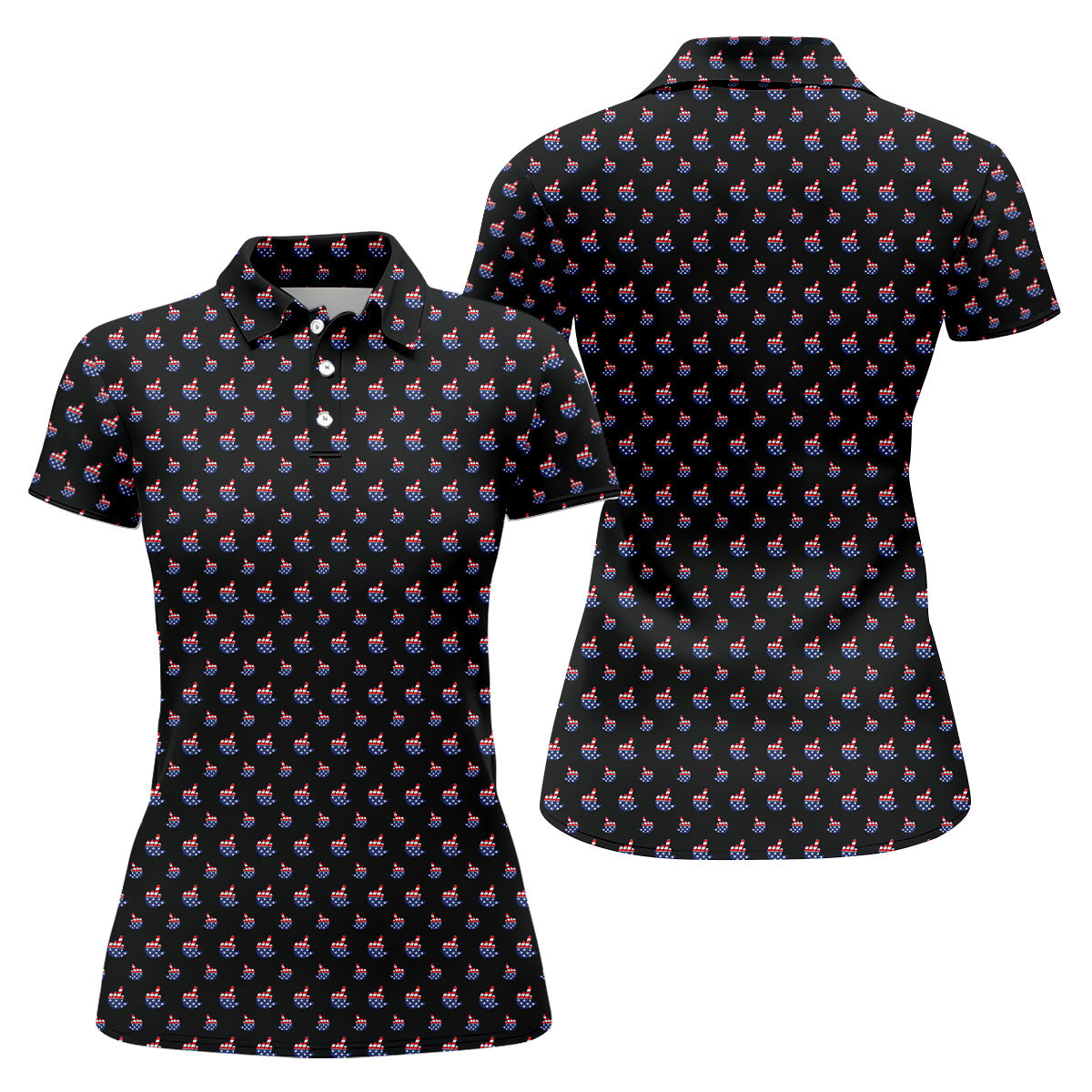 Funny Middle finger US Flag Pattern 250th Anniversary Black Golf Shirt, 4th Of July Women Golf Top