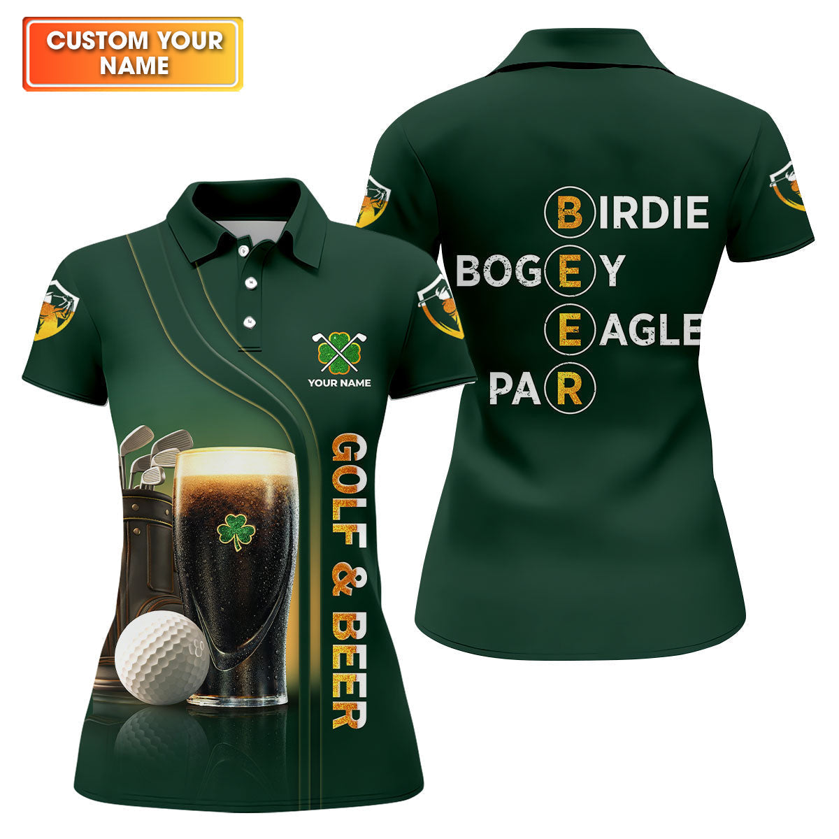 Birdie Bogey Eagle Par Golf And Beer St Patrick's Day Green Women's Golf Tops, Ladies Golf Polos
