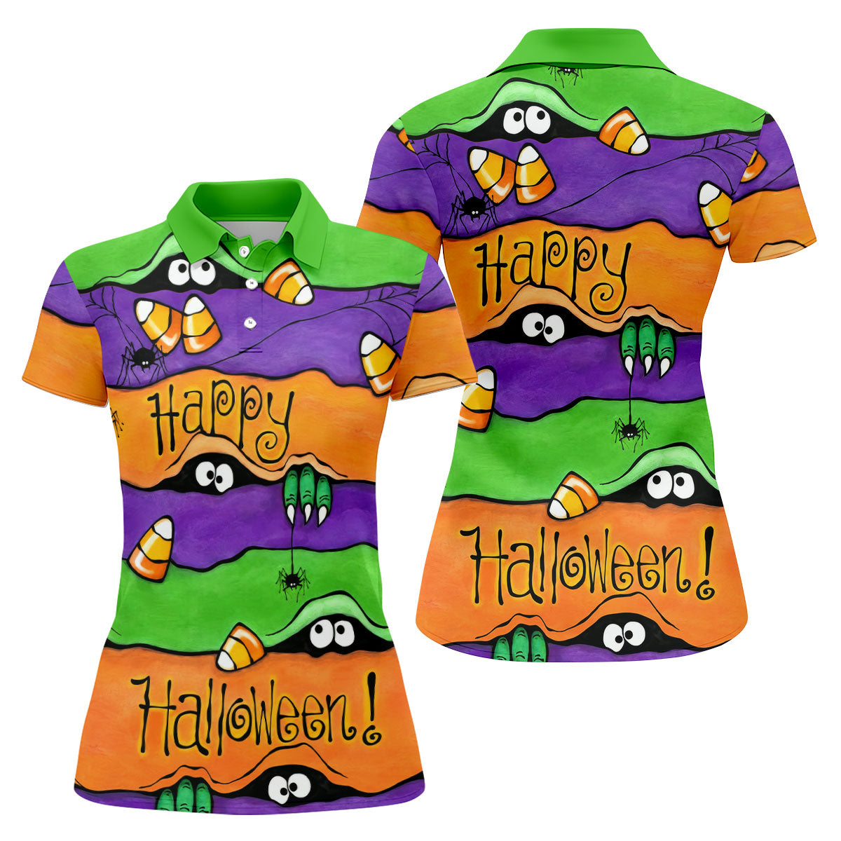 Happy Halloween Candy Monster Horror Character Polo Shirt, Golf Shirt, Women's Golf Polo