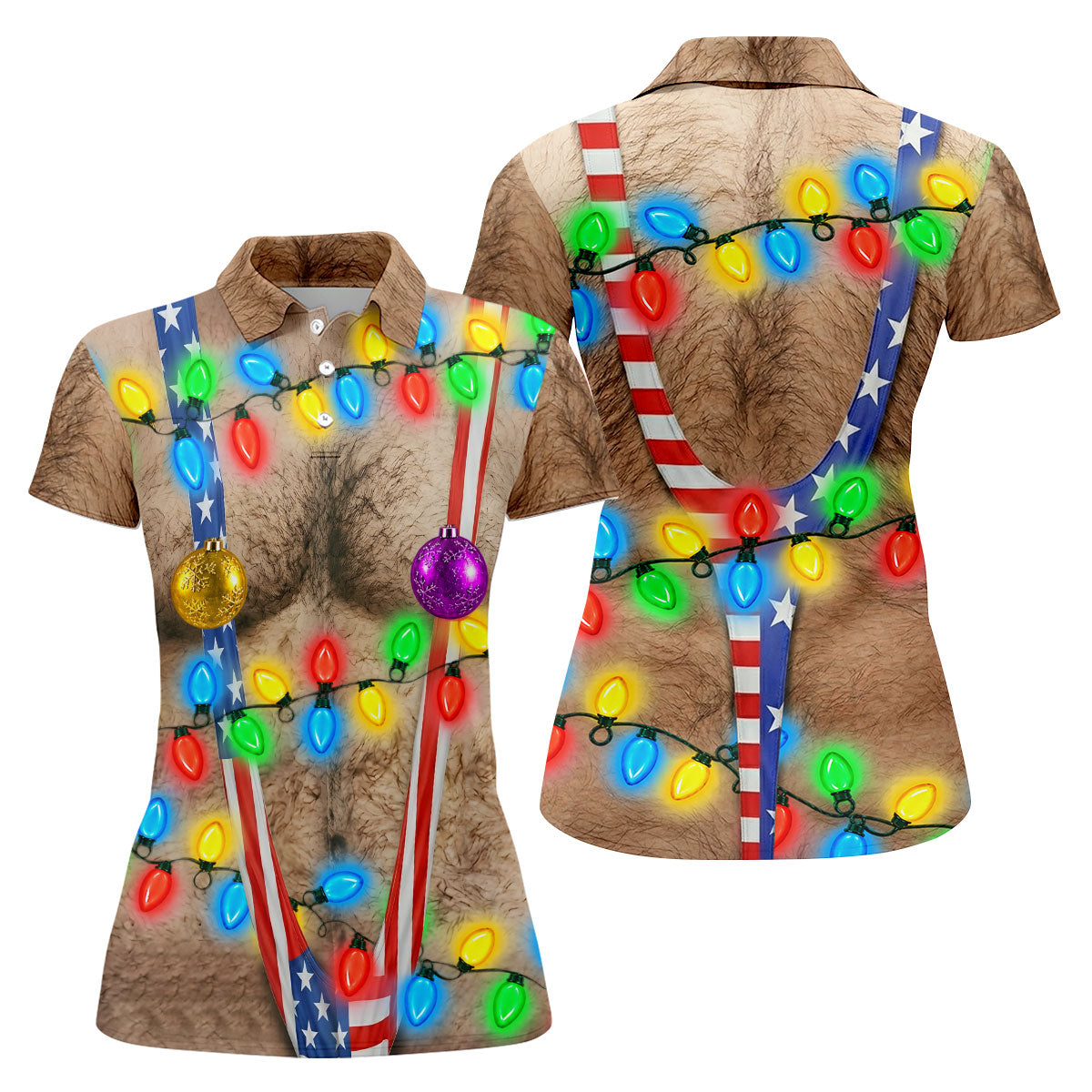 Christmas Lights Suspenders Polo Shirt, Women’s Golf Polo, Golf Shirts For Women