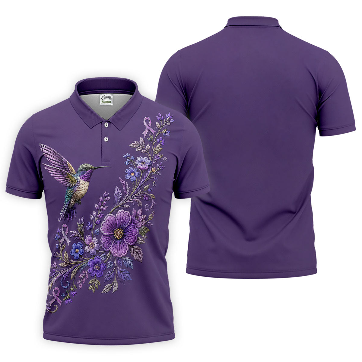 Cancer Awareness Purple Ribbon Floral Polo Shirt, Mens Golf Polo, Golf Shirts For Men