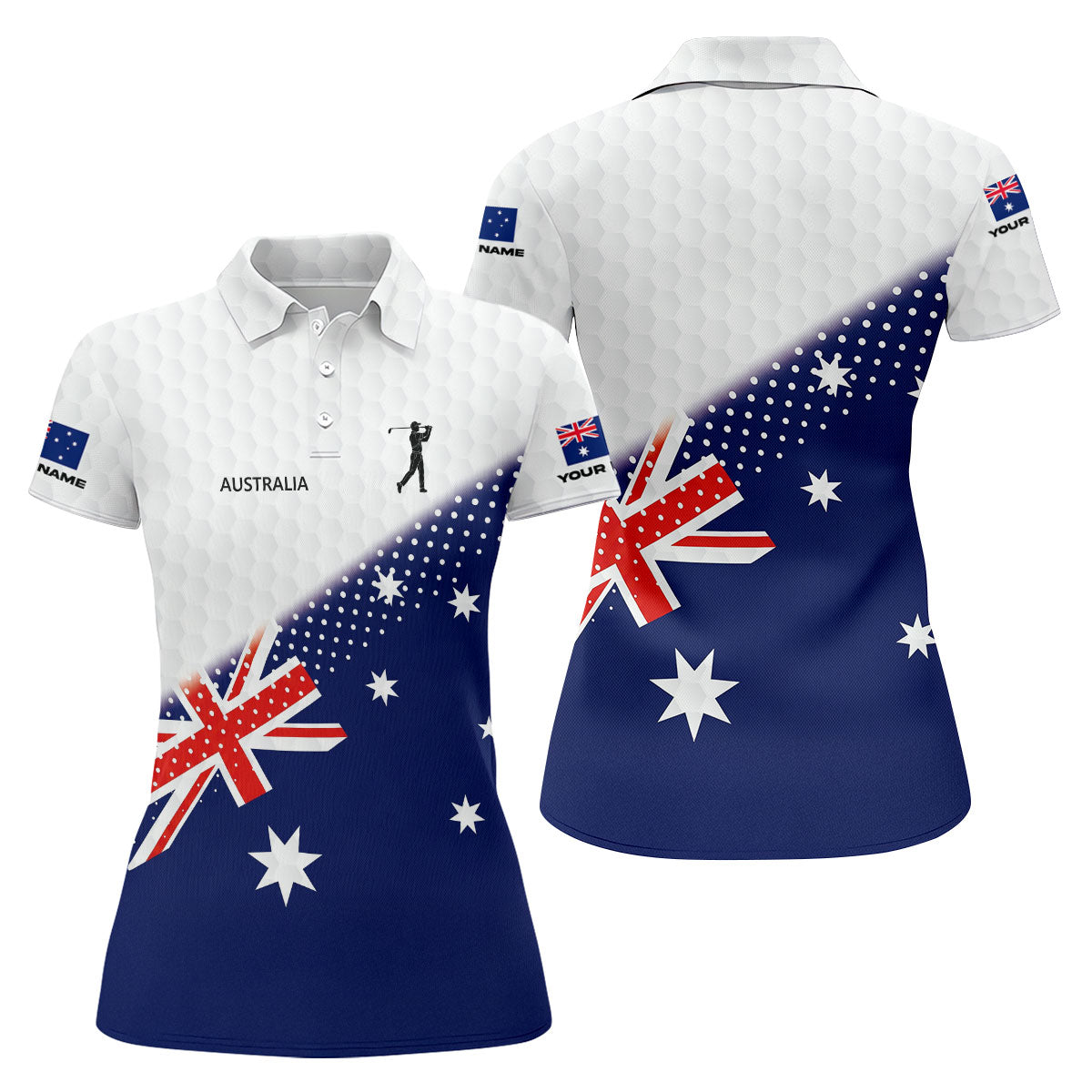 Golf Ball Pattern Australia Flag Print Ladies Golf Tops Australia, Golf Shirt For Women