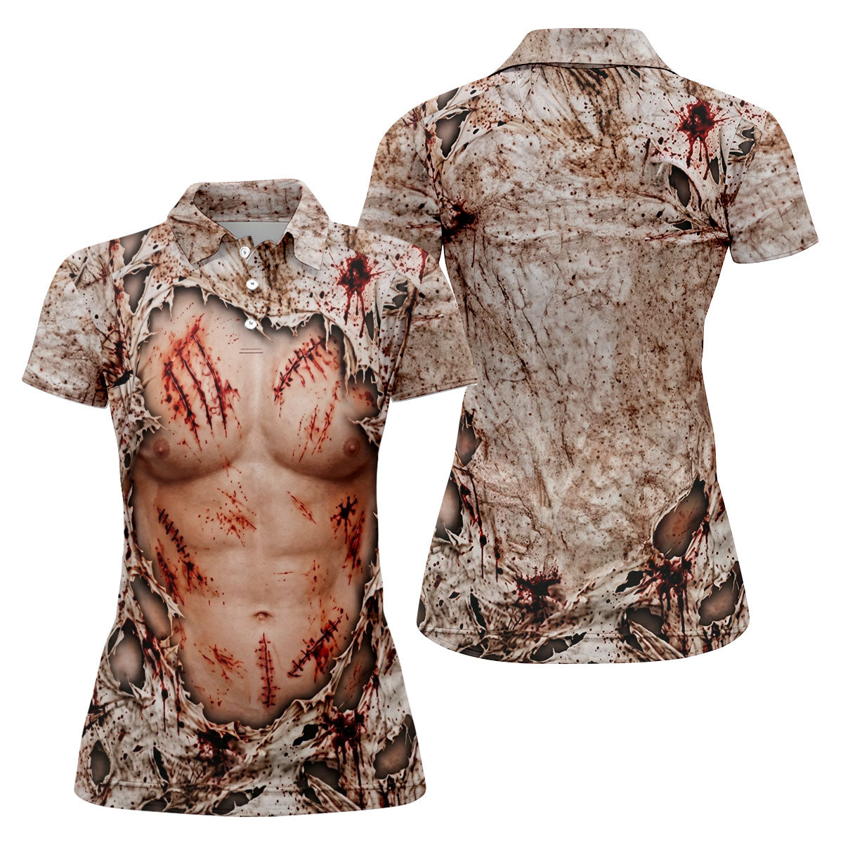 Bloody Stitched Torso Halloween Costume Polo Shirt, Womens Golf Tops, Halloween Golf Shirt