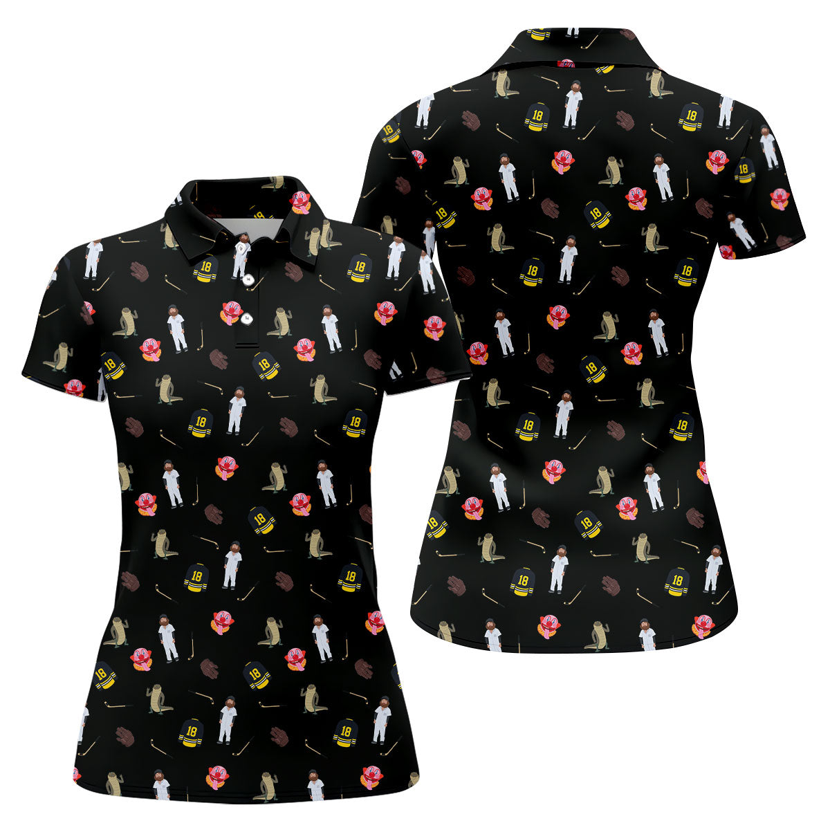 Sport Movie Character Funny Aligator Clown Head Black Golf Shirt, Fun Women's Golf Shirts, Ladies Golf Shirt