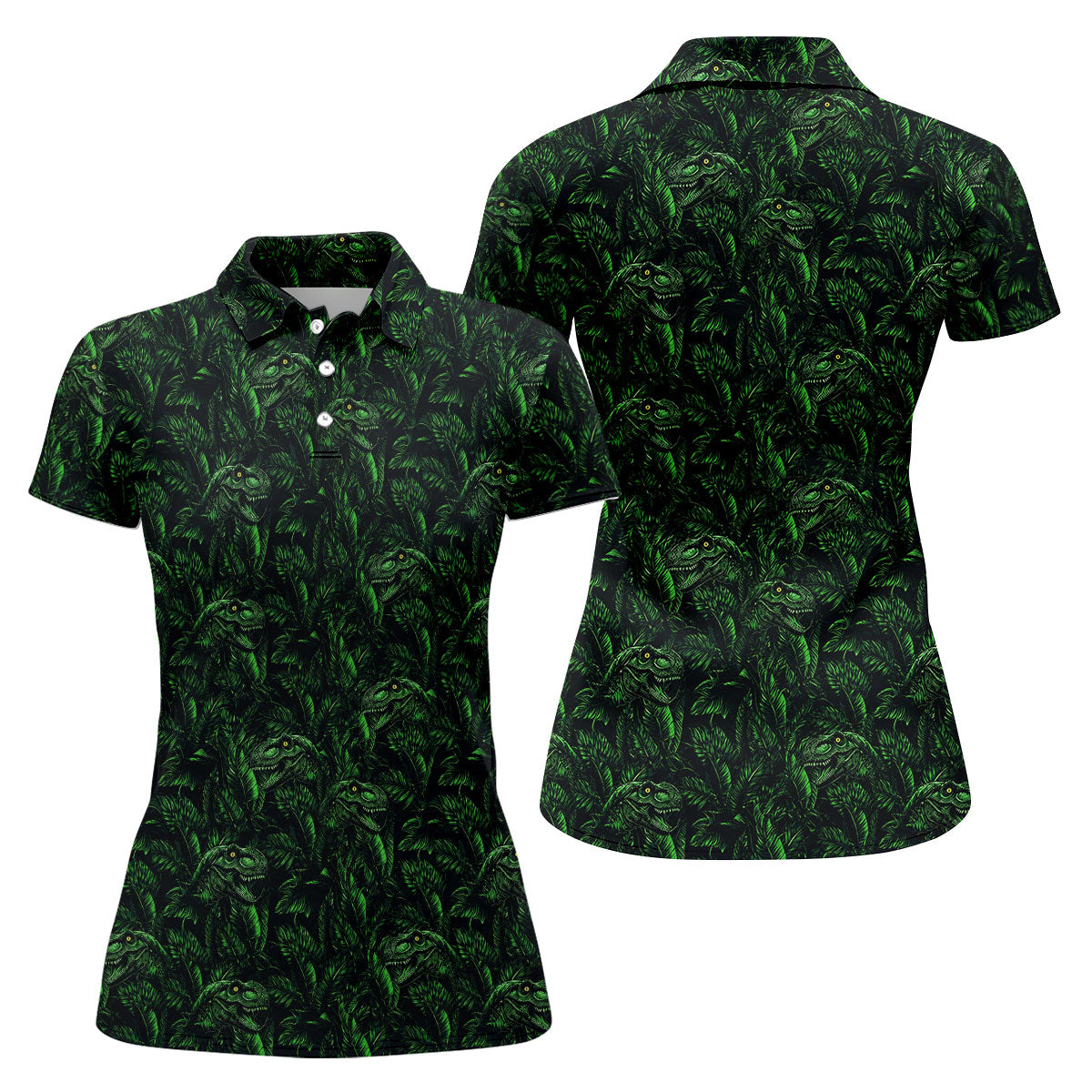 Dinosaurs In The Forest Deep Forest Green Hawaiian Golf Shirt, Women's Polo Shirt