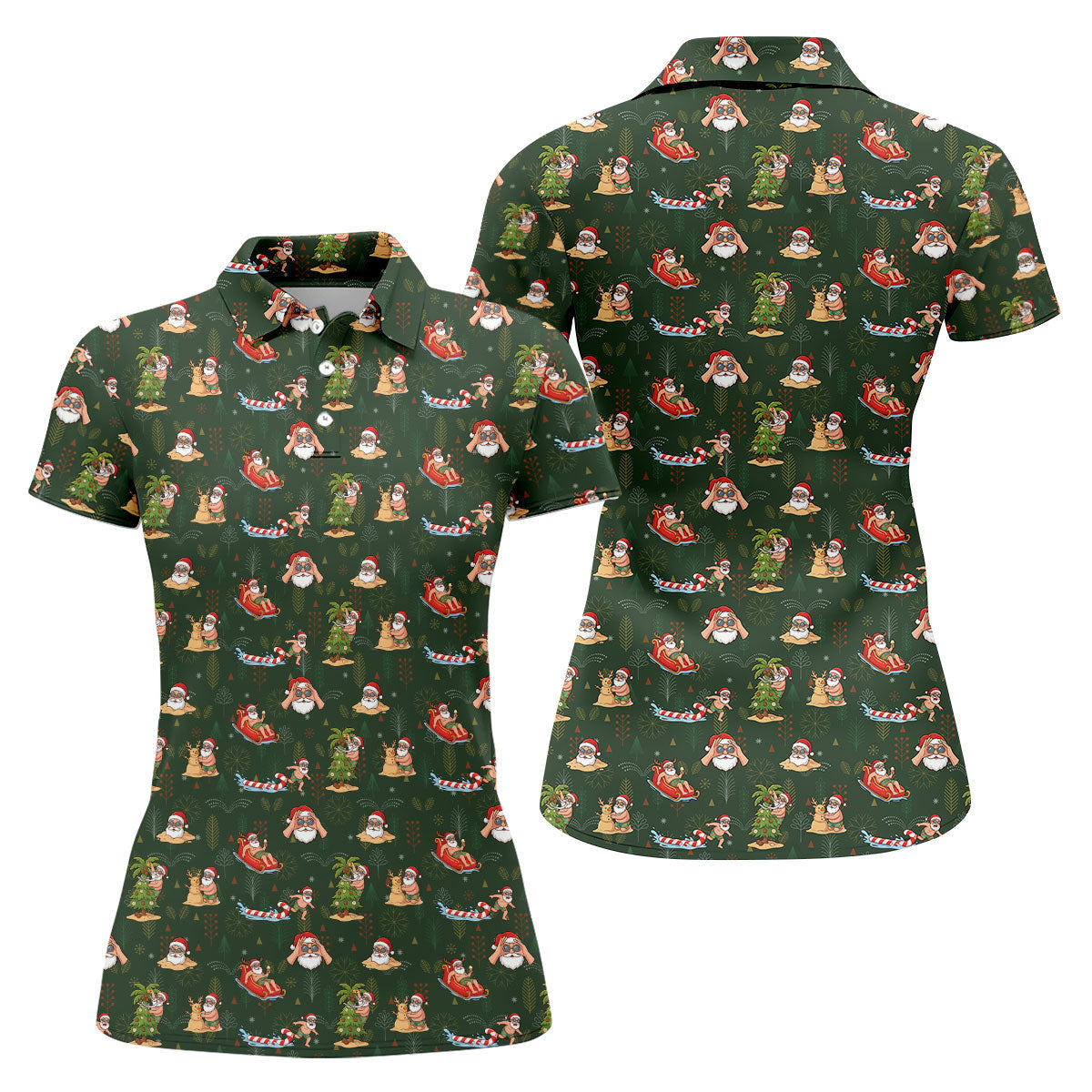 Funny Santa Summer Christmas Pattern Polo Shirt, Womens Golf Polo, Golf Shirts For Women