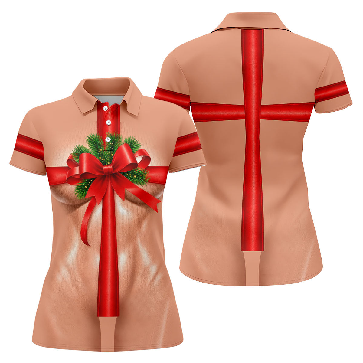 Christmas Red Bow Gift Golf Polo Shirt, Ladies Golf Shirts, Golf Shirts For Women