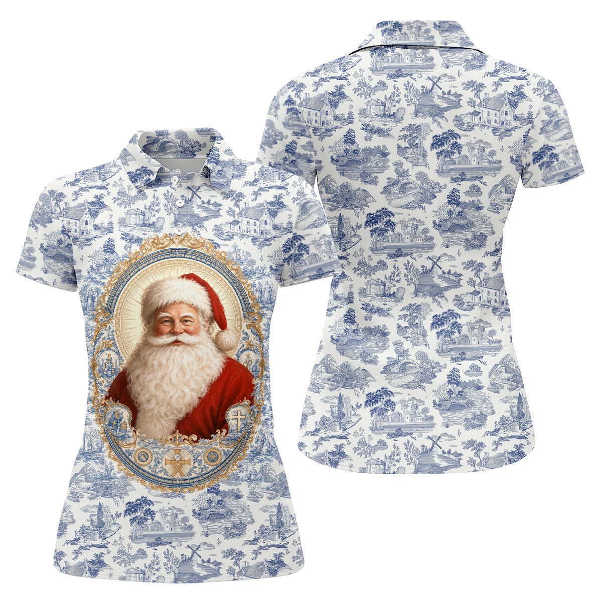 Xmas In July Santa Portrait Christmas Polo Shirt, Women’s Golf Polo, Golf Tops For Women