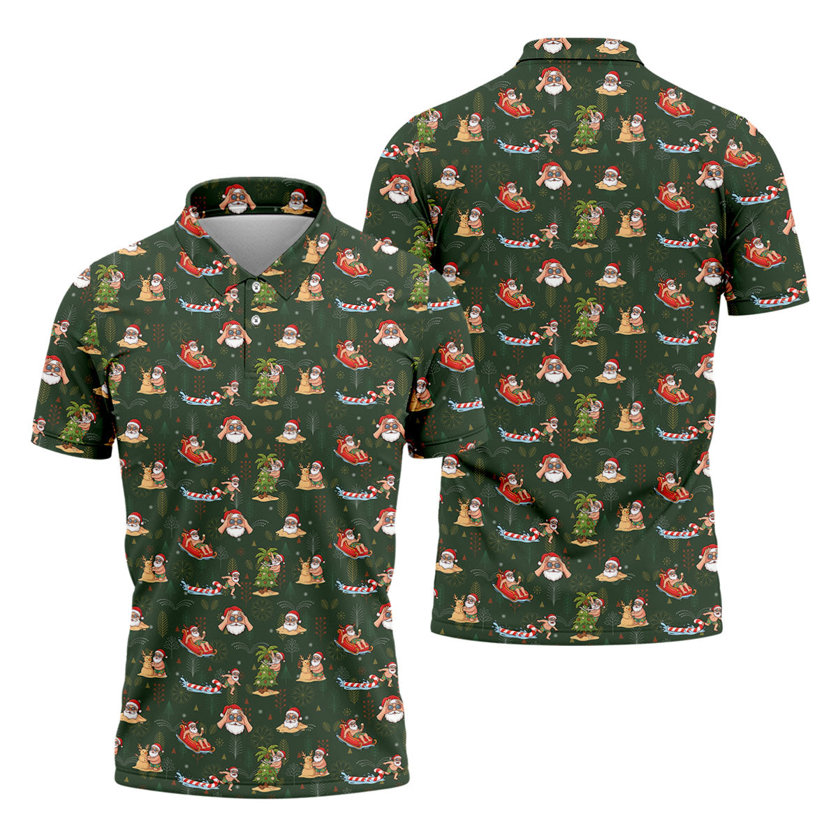 Funny Santa Summer Christmas Pattern Polo Shirt, Mens Golf Polo, Golf Shirts For Men