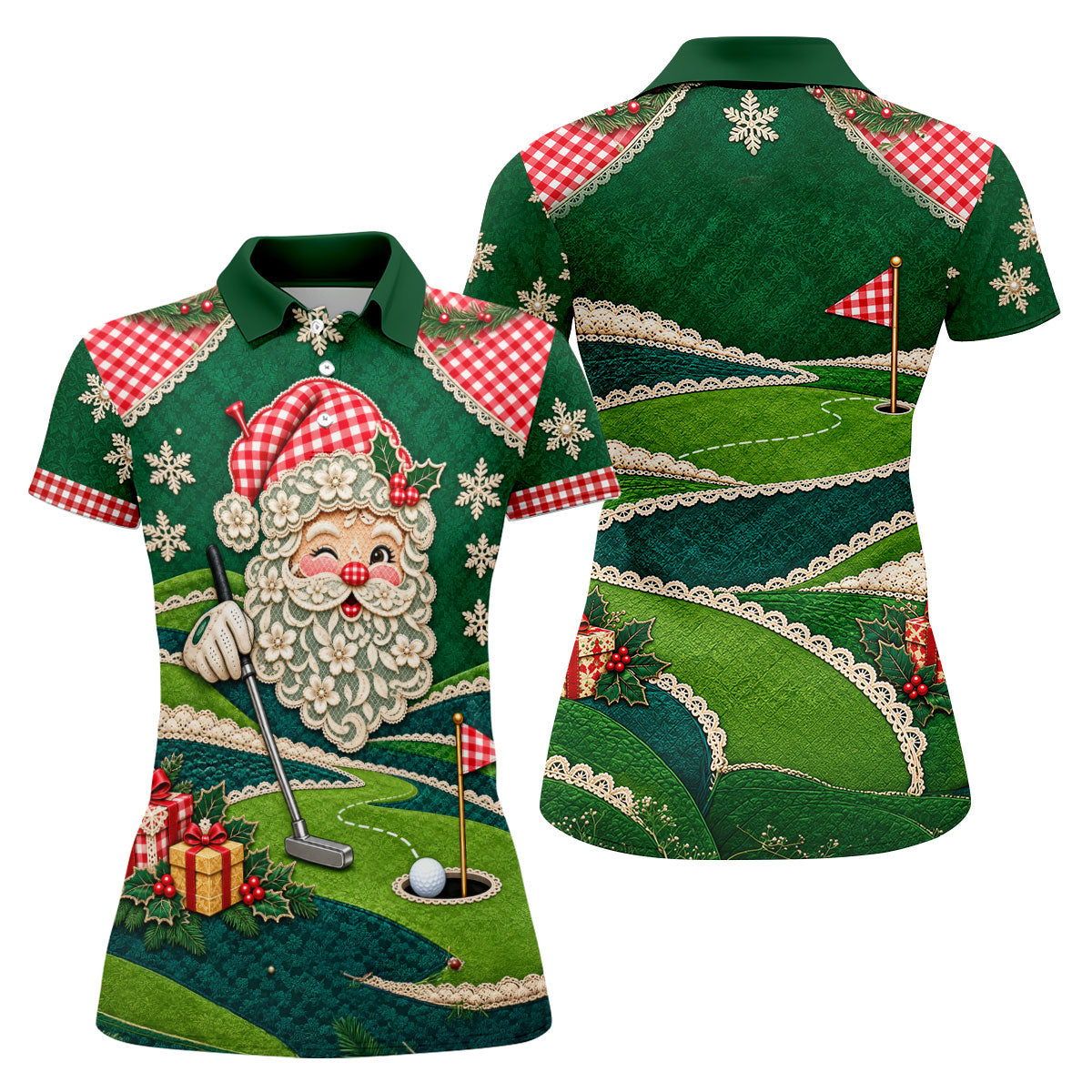 Christmas Winking Santa Polo Shirt, Christmas Golf Shirts, Golf Apparel For Women